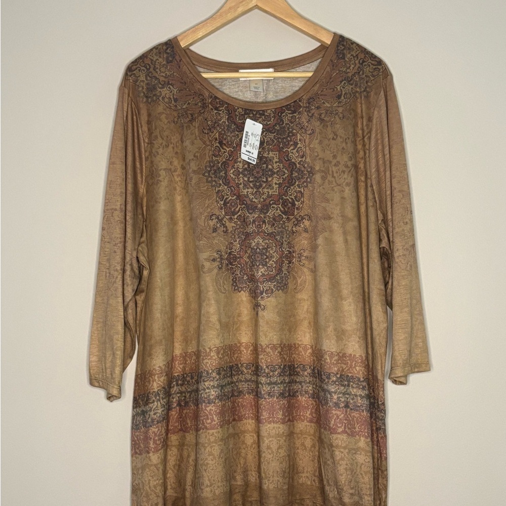 CJ Banks Women’s Embellished Brown Printed Tunic Top 3X - NWT